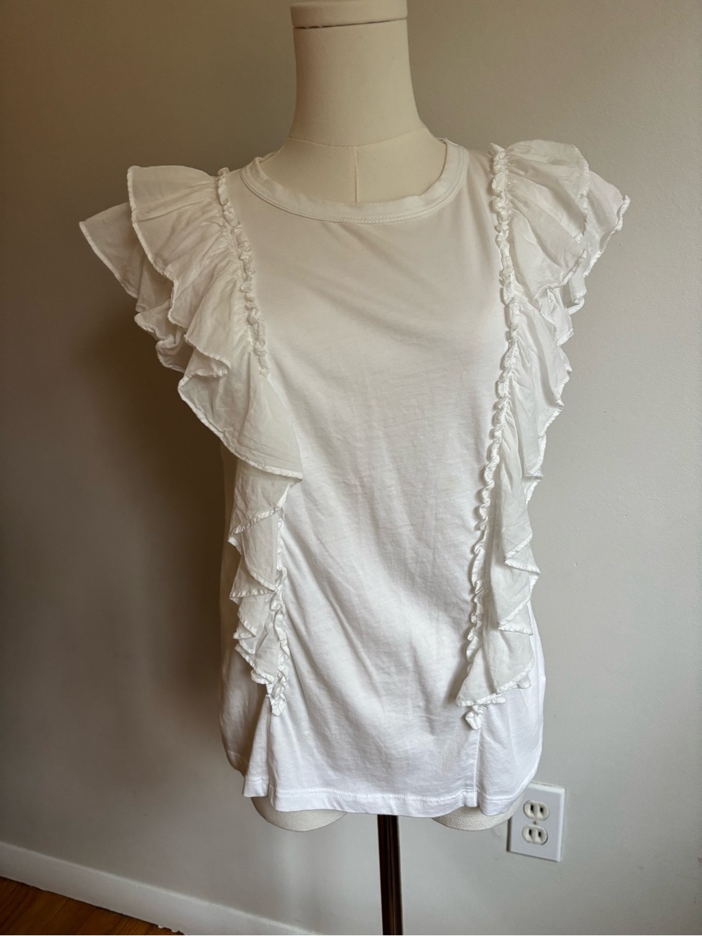 Veronica Beard Women’s White Ruffle Sleeve Top-small